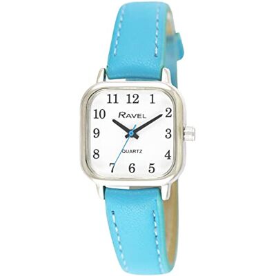 Ravel Montre carrée à quartz analogique pour femme Couleur : argenté R0141, Turquoise vif, Bracelet Ravel Montre carrée à quartz analogique pour femme Couleur : argenté R0141, Turquoise vif, Bracelet