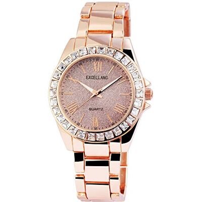 Excellanc Montre pour femme Métal Aiguilles luminescentes Analogiques Quartz 1800131, Or rose/or rose., Bracelet Excellanc Montre pour femme Métal Aiguilles luminescentes Analogiques Quartz 1800131, Or rose/or rose., Bracelet