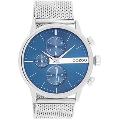 Oozoo Timepieces Montre pour homme avec bracelet en maille métallique Montre de qualité supérieure pour homme Élégante montre analogique ronde, argent/bleu, groß, Bracelet Oozoo Timepieces Montre pour homme avec bracelet en maille métallique Montre de qualité supérieure pour homme Élégante montre analogique ronde, argent/bleu, groß, Bracelet