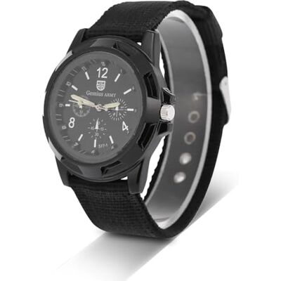 YUYTE Montre militaire analogique pour homme avec mouvement électronique, noir, largeur du bracelet 20 mm, diamètre du boîtier 3,2, fermeture à boucle ardillon YUYTE Montre militaire analogique pour homme avec mouvement électronique, noir, largeur du bracelet 20 mm, diamètre du boîtier 3,2, fermeture à boucle ardillon