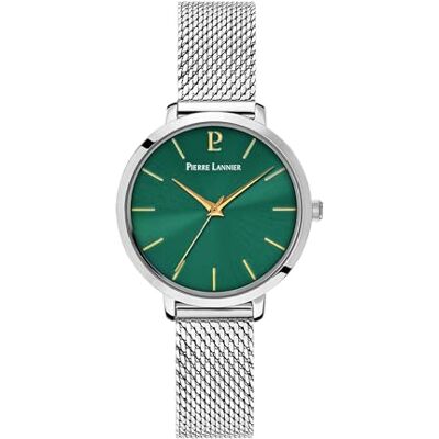 Pierre Lannier Montre Femme CHOUQUETTE Argenté Cadran Vert Bracelet Acier milanais Argenté 12 MM, Vert, one size Pierre Lannier Montre Femme CHOUQUETTE Argenté Cadran Vert Bracelet Acier milanais Argenté 12 MM, Vert, one size