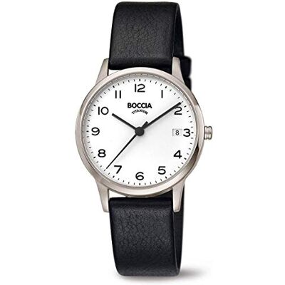 Boccia Montre analogique à quartz pour femme avec bracelet en cuir véritable 3310-01, Noir, Lanières Boccia Montre analogique à quartz pour femme avec bracelet en cuir véritable 3310-01, Noir, Lanières