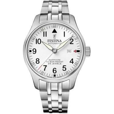 Festina Montre automatique pour homme fabriquée en Suisse Acier inoxydable 316L argenté Analogique Date Verre saphir Haute résistance Étanche 10 ATM F20151/A automatique Festina Montre automatique pour homme fabriquée en Suisse Acier inoxydable 316L argenté Analogique Date Verre saphir Haute résistance Étanche 10 ATM F20151/A automatique