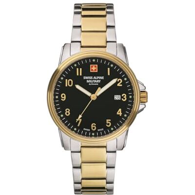 Alpine Montre analogique à quartz 7011.1 pour homme en acier inoxydable, Bic-or/or bicolore/noir 1147sam, Bracelet Alpine Montre analogique à quartz 7011.1 pour homme en acier inoxydable, Bic-or/or bicolore/noir 1147sam, Bracelet