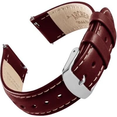 Archer Watch Straps Bracelets de Montre en Cuir de Grain Supérieur à Fixation Rapide (Acajou/Surpiqûre Blanc Cassé, 20mm) Archer Watch Straps Bracelets de Montre en Cuir de Grain Supérieur à Fixation Rapide (Acajou/Surpiqûre Blanc Cassé, 20mm)