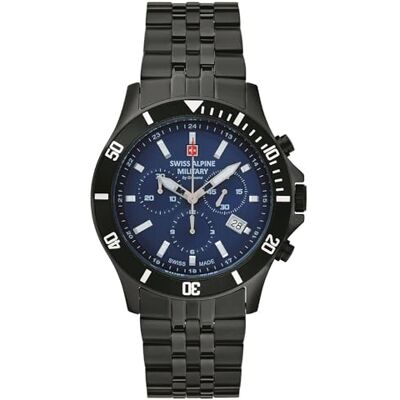 Alpine 7022.9 Montre chronographe analogique à quartz pour homme en acier inoxydable, Noir/bleu 9175sam, Bracelet Alpine 7022.9 Montre chronographe analogique à quartz pour homme en acier inoxydable, Noir/bleu 9175sam, Bracelet