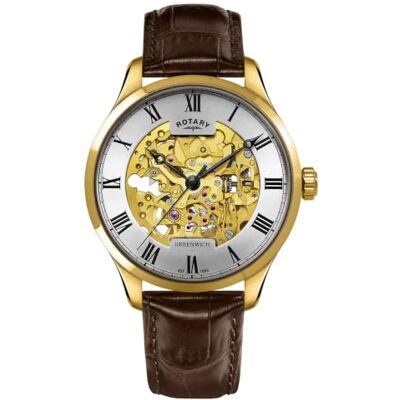 Rotary Greenwich GS02941/03 Montre squelette pour homme Argenté, doré, Sangle Rotary Greenwich GS02941/03 Montre squelette pour homme Argenté, doré, Sangle