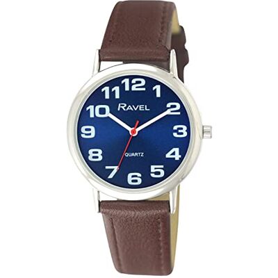 Ravel Montre Bracelet Femme Facile à Lire avec de Gros Chiffres Cadran Bleu/Ton argenté/Marron Ravel Montre Bracelet Femme Facile à Lire avec de Gros Chiffres Cadran Bleu/Ton argenté/Marron