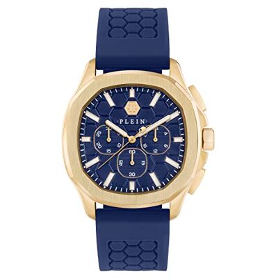 Philipp Plein Montre chrono à quartz $PECTRE Chrono pour homme, Or/bleu/silicone Pwsaa0323, bracelet Philipp Plein Montre chrono à quartz $PECTRE Chrono pour homme, Or/bleu/silicone Pwsaa0323, bracelet