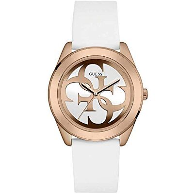 GUESS Montre analogique G-Twist pour femme avec bracelet en silicone, Blanc/or rose, Large, Bracelet GUESS Montre analogique G-Twist pour femme avec bracelet en silicone, Blanc/or rose, Large, Bracelet