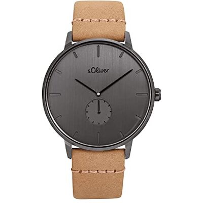 s.Oliver Montre analogique à quartz pour homme avec bracelet en cuir, gris, étanche jusqu'à 5 bars, livrée dans un coffret cadeau, 2033498 s.Oliver Montre analogique à quartz pour homme avec bracelet en cuir, gris, étanche jusqu'à 5 bars, livrée dans un coffret cadeau, 2033498