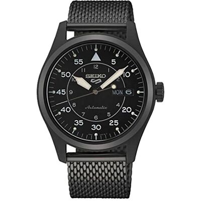 Seiko 5 Sports Flieger Bracelet Milanais Automatique Cadran Noir SRPH25K1, Noir, Bracelet Seiko 5 Sports Flieger Bracelet Milanais Automatique Cadran Noir SRPH25K1, Noir, Bracelet