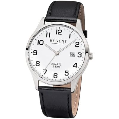REGENT Shioj. VJ32 11110808 Montre analogique pour homme avec bracelet en cuir, argent/noir, lanière REGENT Shioj. VJ32 11110808 Montre analogique pour homme avec bracelet en cuir, argent/noir, lanière