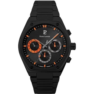Pierre Lannier Chronographe Copilote Quartz Mouvement de Montre Epaisseur du boîtier: 9.6 mm Largeur du boîtier: 42.5 mm Acier Inoxydable 5 ATM, Noir, 42.5, sangle Pierre Lannier Chronographe Copilote Quartz Mouvement de Montre Epaisseur du boîtier: 9.6 mm Largeur du boîtier: 42.5 mm Acier Inoxydable 5 ATM, Noir, 42.5, sangle