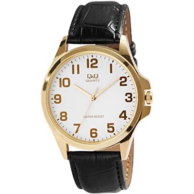 Q&Q QA06J104Y Montre à quartz analogique pour homme avec boucle ardillon en cuir synthétique Q&Q QA06J104Y Montre à quartz analogique pour homme avec boucle ardillon en cuir synthétique