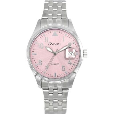 Ravel Plus RPD-05-08 Montre pour femme avec calendrier rond 3 ATM 34 mm Verre recouvert de saphir Cadran Sunray Quartz analogique japonais Ravel Plus RPD-05-08 Montre pour femme avec calendrier rond 3 ATM 34 mm Verre recouvert de saphir Cadran Sunray Quartz analogique japonais
