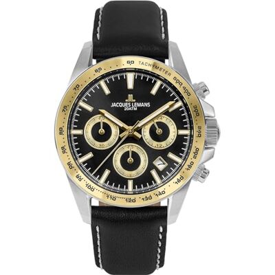 JACQUES LEMANS Montre analogique pour homme à quartz avec bracelet en acier inoxydable mid-39615, Noir JACQUES LEMANS Montre analogique pour homme à quartz avec bracelet en acier inoxydable mid-39615, Noir