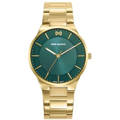 Mark Maddox HM1028-67 Montre homme analogique trois aiguilles 40 mm, acier IP doré, cadran vert, bracelet métallique, WR 50 m Mark Maddox HM1028-67 Montre homme analogique trois aiguilles 40 mm, acier IP doré, cadran vert, bracelet métallique, WR 50 m