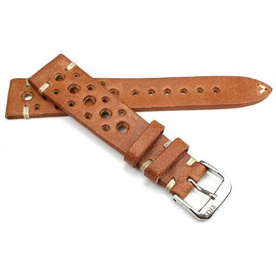 RIOS1931 Rallye Bracelet de montre vintage en cuir de vachette fait main en Allemagne robuste 19 mm marron clair, Fermoir marron clair argenté, 19mm, lanière RIOS1931 Rallye Bracelet de montre vintage en cuir de vachette fait main en Allemagne robuste 19 mm marron clair, Fermoir marron clair argenté, 19mm, lanière