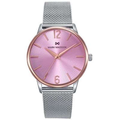 Mark Maddox Montre femme MM1030-75 Acier inoxydable or rose, bracelet en maille milanaise réglable, cadran rose, lunette or rose, analogique Mark Maddox Montre femme MM1030-75 Acier inoxydable or rose, bracelet en maille milanaise réglable, cadran rose, lunette or rose, analogique