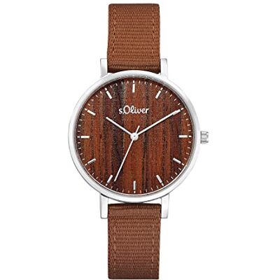 s.Oliver Montre à quartz analogique pour femme avec bracelet en nylon, marron, étanche jusqu'à 3 bars, livrée dans un coffret cadeau. s.Oliver Montre à quartz analogique pour femme avec bracelet en nylon, marron, étanche jusqu'à 3 bars, livrée dans un coffret cadeau.