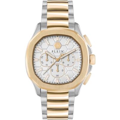 Philipp Plein Montre Chrono à Quartz $PECTRE Chrono pour Homme, Bicolore/Argent/Acier Inoxydable Pwsaa0423, Bracelet Philipp Plein Montre Chrono à Quartz $PECTRE Chrono pour Homme, Bicolore/Argent/Acier Inoxydable Pwsaa0423, Bracelet