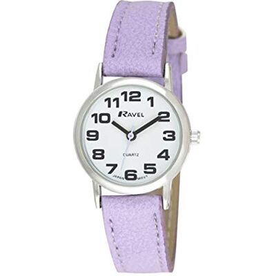 Ravel Montre Bracelet Femme (Grande) Facile à Lire avec de Gros Chiffres Cadran Blanc/Ton argenté/Violet Ravel Montre Bracelet Femme (Grande) Facile à Lire avec de Gros Chiffres Cadran Blanc/Ton argenté/Violet