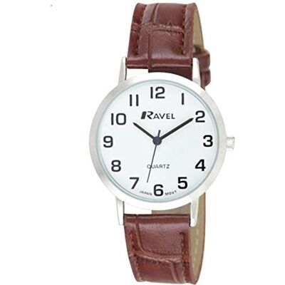 Ravel Montre Unisexe Traditionnelle avec Cadran à Chiffres clairs, Marron/Ton Argenté, Unisexe Boitier de 36mm, sangle Ravel Montre Unisexe Traditionnelle avec Cadran à Chiffres clairs, Marron/Ton Argenté, Unisexe Boitier de 36mm, sangle