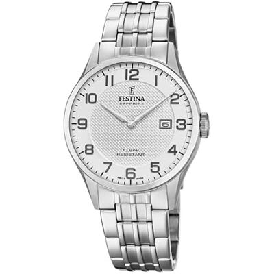 Festina Montre pour homme F20005/1 fabriquée en Suisse avec boîtier en acier inoxydable argenté, argenté, groß, Bracelet Festina Montre pour homme F20005/1 fabriquée en Suisse avec boîtier en acier inoxydable argenté, argenté, groß, Bracelet