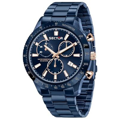 Sector No Limits 270 Montre chronographe analogique pour homme 45 mm, bleu, 45mm, Bracelet Sector No Limits 270 Montre chronographe analogique pour homme 45 mm, bleu, 45mm, Bracelet
