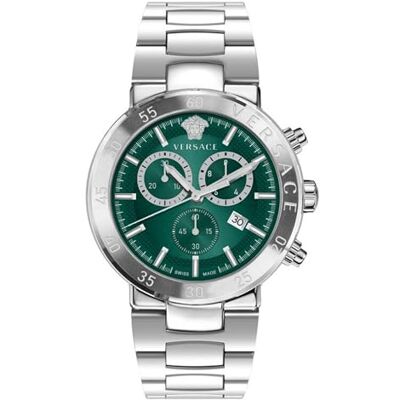 Versace Montre à Quartz Homme Mode Bracelet Et Boîtier En Acier Inoxydable De Couleur Gris Cadran Analogique Vert VEPY01021 Versace Montre à Quartz Homme Mode Bracelet Et Boîtier En Acier Inoxydable De Couleur Gris Cadran Analogique Vert VEPY01021