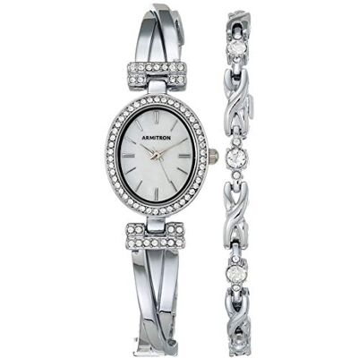 Armitron Ensemble montre et bracelet pour femme avec cristaux véritables, 75/5381MPSVST Armitron Ensemble montre et bracelet pour femme avec cristaux véritables, 75/5381MPSVST