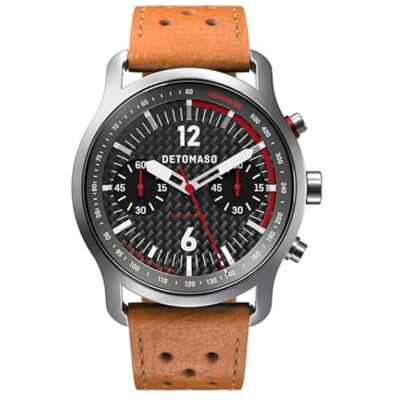 DeTomaso SORPASSO Montre chronographe à quartz analogique pour homme avec bracelet en cuir Marron, argenté, bracelet DeTomaso SORPASSO Montre chronographe à quartz analogique pour homme avec bracelet en cuir Marron, argenté, bracelet