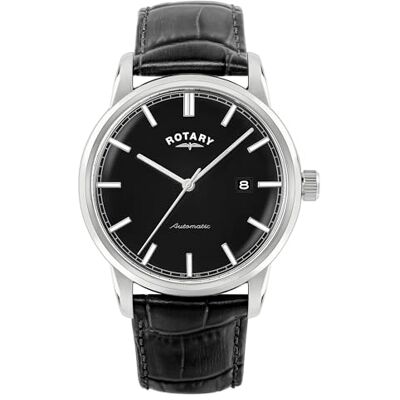 Rotary Heritage Montre automatique pour homme en acier inoxydable avec bracelet en cuir noir Rotary Heritage Montre automatique pour homme en acier inoxydable avec bracelet en cuir noir