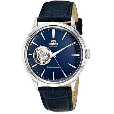 Orient Bambino Open Heart Montre automatique japonaise en acier inoxydable et cuir, bleu, Sangle Orient Bambino Open Heart Montre automatique japonaise en acier inoxydable et cuir, bleu, Sangle