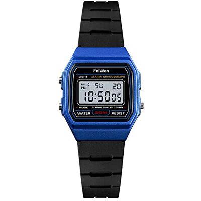 FeiWen Mode Simple Sport Montres Femme 50M Étanche Outdoor Militaires LED Électronique Alarme Chronomètre Plastique Digital Montre Bracelet de Garçon et Fille, Bleu Noir, sangle FeiWen Mode Simple Sport Montres Femme 50M Étanche Outdoor Militaires LED Électronique Alarme Chronomètre Plastique Digital Montre Bracelet de Garçon et Fille, Bleu Noir, sangle