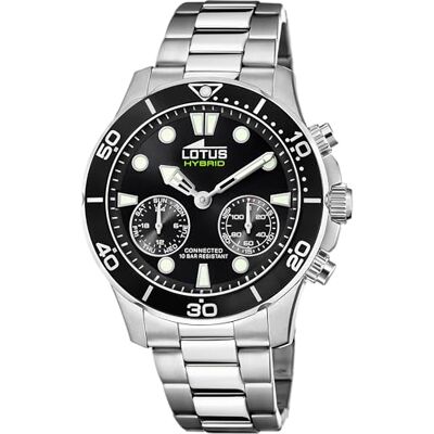 Lotus Montre modèle 18800/2 de la collection Connected, boîtier de 44,5 mm noir avec bracelet en acier pour homme, Unique, Bracelet Lotus Montre modèle 18800/2 de la collection Connected, boîtier de 44,5 mm noir avec bracelet en acier pour homme, Unique, Bracelet