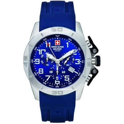 Alpine by Grovana 7063 Montre chronographe pour homme en silicone 10 ATM, Acier/Bleu/Silicone 9835sam, bracelet Alpine by Grovana 7063 Montre chronographe pour homme en silicone 10 ATM, Acier/Bleu/Silicone 9835sam, bracelet