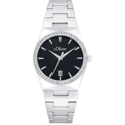 s.Oliver Montre analogique à quartz pour femme avec bracelet en acier inoxydable, couleur argent, étanche jusqu'à 5 bars, livrée dans un coffret cadeau, 2034591 s.Oliver Montre analogique à quartz pour femme avec bracelet en acier inoxydable, couleur argent, étanche jusqu'à 5 bars, livrée dans un coffret cadeau, 2034591
