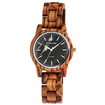 Excellanc Montre Analogique Unisexe en Bois avec Fermoir Pliable à Quartz 2810008, Bois de Zèbre, Bois de Zèbre, bracelet Excellanc Montre Analogique Unisexe en Bois avec Fermoir Pliable à Quartz 2810008, Bois de Zèbre, Bois de Zèbre, bracelet