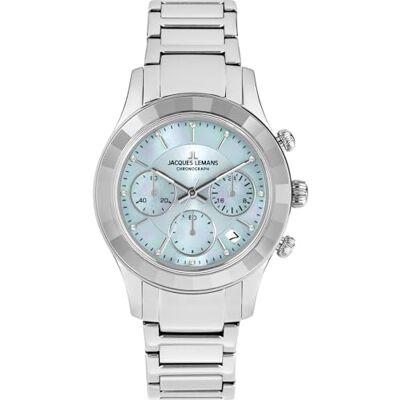JACQUES LEMANS Venice 1-2151K Montre chronographe pour femme avec bracelet en métal et pierres Swarovski, Bracelet en métal/bleu clair, Bracelet JACQUES LEMANS Venice 1-2151K Montre chronographe pour femme avec bracelet en métal et pierres Swarovski, Bracelet en métal/bleu clair, Bracelet
