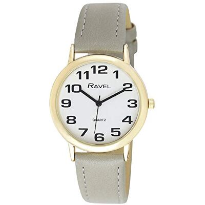 Ravel Montre Bracelet Femme Facile à Lire avec de Gros Chiffres Cadran Blanc/Ton Or/Gris Ravel Montre Bracelet Femme Facile à Lire avec de Gros Chiffres Cadran Blanc/Ton Or/Gris