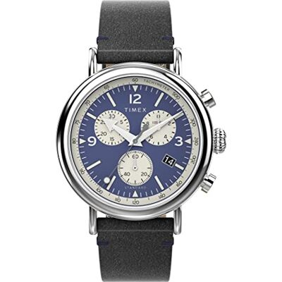 Timex Montre Chronographe pour Hommes avec Un Bracelet en Cuir Waterbury Standard, Bleu, sangle Timex Montre Chronographe pour Hommes avec Un Bracelet en Cuir Waterbury Standard, Bleu, sangle