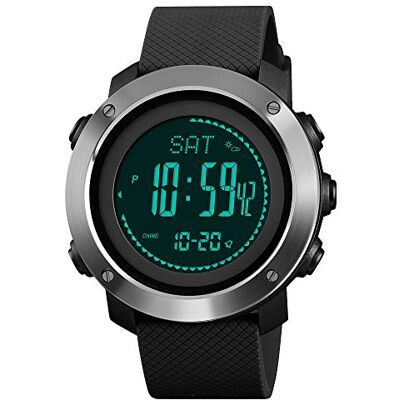 FeiWen Montre de sport numérique multifonction unisexe LED Double temps Boussole Podomètre Altimètre Pression d'air Thermomètre Calorie Bracelet avec bande en caoutchouc, Noir 2, sangle FeiWen Montre de sport numérique multifonction unisexe LED Double temps Boussole Podomètre Altimètre Pression d'air Thermomètre Calorie Bracelet avec bande en caoutchouc, Noir 2, sangle