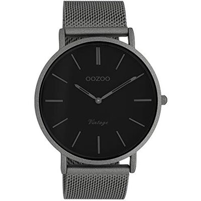 Oozoo Montre-bracelet vintage avec bracelet en métal milanais plat en acier inoxydable avec seulement 7 mm de hauteur et 44 mm de diamètre dans différentes variantes, C9928 Noir/Gunmetal, 44 mm, Oozoo Montre-bracelet vintage avec bracelet en métal milanais plat en acier inoxydable avec seulement 7 mm de hauteur et 44 mm de diamètre dans différentes variantes, C9928 Noir/Gunmetal, 44 mm,