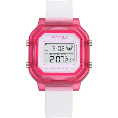Alienwork Montre numérique pour enfants garçons filles multifonction résistante à l'eau étanche, Bracelet en silicone blanc transparent rouge/blanc Alienwork Montre numérique pour enfants garçons filles multifonction résistante à l'eau étanche, Bracelet en silicone blanc transparent rouge/blanc