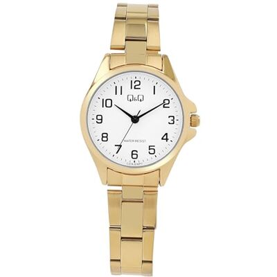 Q&Q Montre à quartz analogique pour femme en acier inoxydable avec bracelet à maillons et boucle déployante 3 bars, Doré, Blanc, Classique Q&Q Montre à quartz analogique pour femme en acier inoxydable avec bracelet à maillons et boucle déployante 3 bars, Doré, Blanc, Classique
