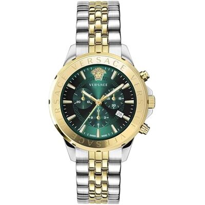 Versace Montre chronographe 44 mm pour homme, avec fenêtre de date, bracelet en acier inoxydable VEV600921, Bracelet Versace Montre chronographe 44 mm pour homme, avec fenêtre de date, bracelet en acier inoxydable VEV600921, Bracelet