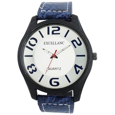 Akzent Excellanc Montre analogique à quartz pour homme en cuir synthétique Blanc/argenté/bleu, bleu, bracelet Akzent Excellanc Montre analogique à quartz pour homme en cuir synthétique Blanc/argenté/bleu, bleu, bracelet