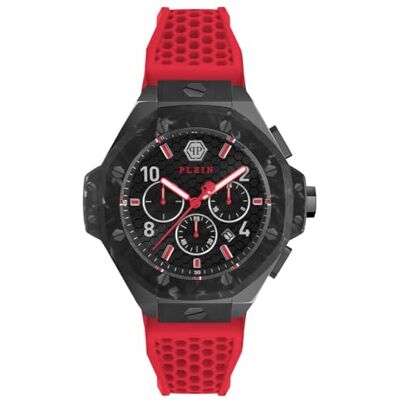 Philipp Plein Plein $KELETON ROYAL Montre analogique automatique en silicone pour homme, Rouge, lanière Philipp Plein Plein $KELETON ROYAL Montre analogique automatique en silicone pour homme, Rouge, lanière